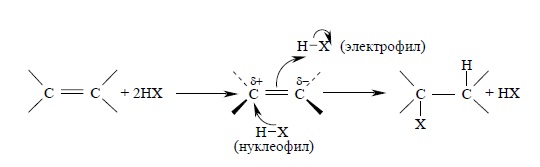 Присоединение галогеноводородов к алкенам