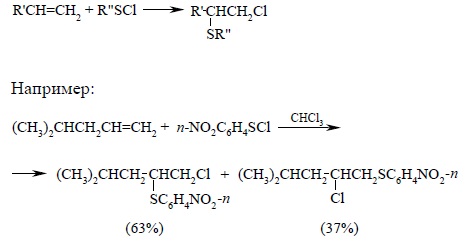 Присоединение сульфенгалогенидов к алкенам